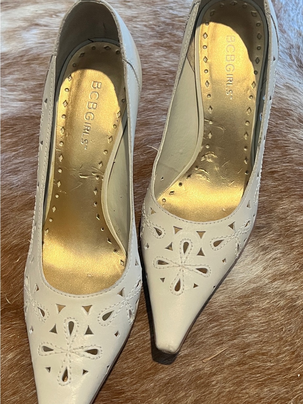BCBGirls Cream Pointed Toe Cutout Pumps